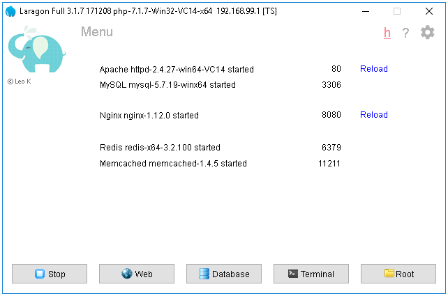 Ảnh chụp màn hình Laragon Full 3.1.7