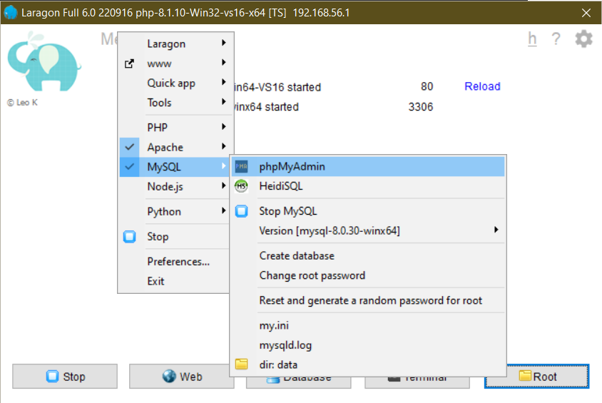 Cách truy cập phpMyAdmin trong Laragon