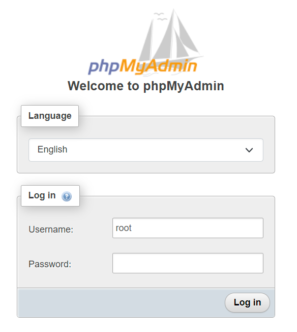 Màn hình đăng nhập phpMyAdmin