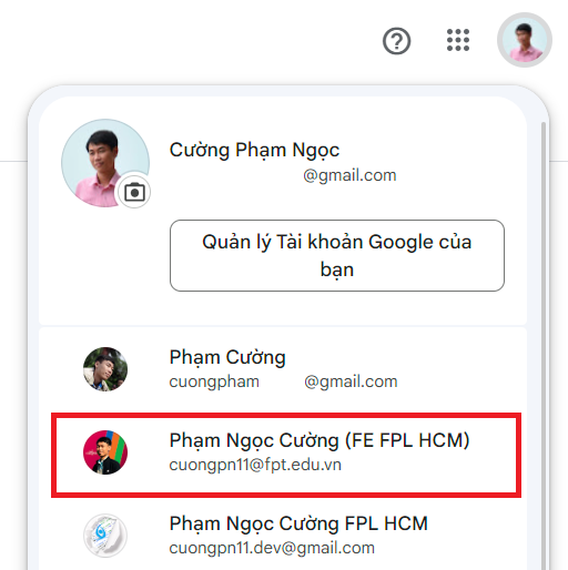 Chọn tài khoản Google cần xác thực