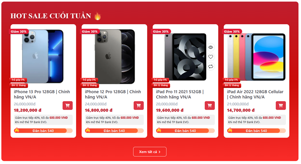 Sản phẩm hot sale cho kh&aacute;ch h&agrave;ng biết những sản phẩm đang được giảm gi&aacute; nhiều.